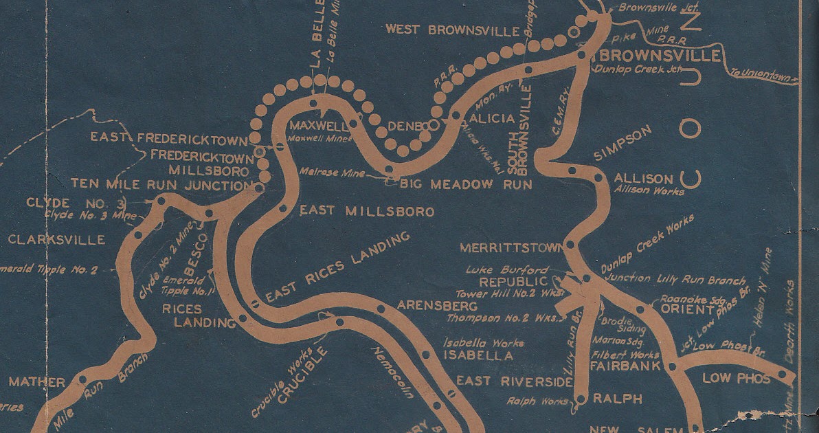 Ten Mile Creek Country Monongahela Railway / Pennsylvania Railroad Map