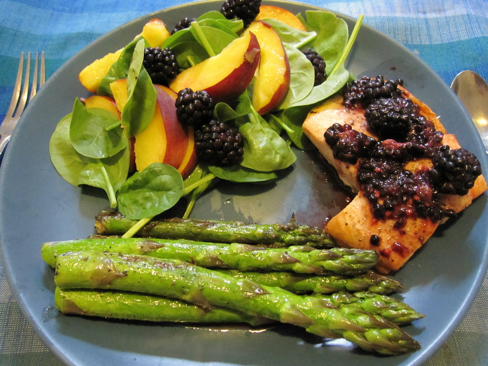 Kitchen Musings Spinach, Asparagus & Salmon with Blackberry Glaze