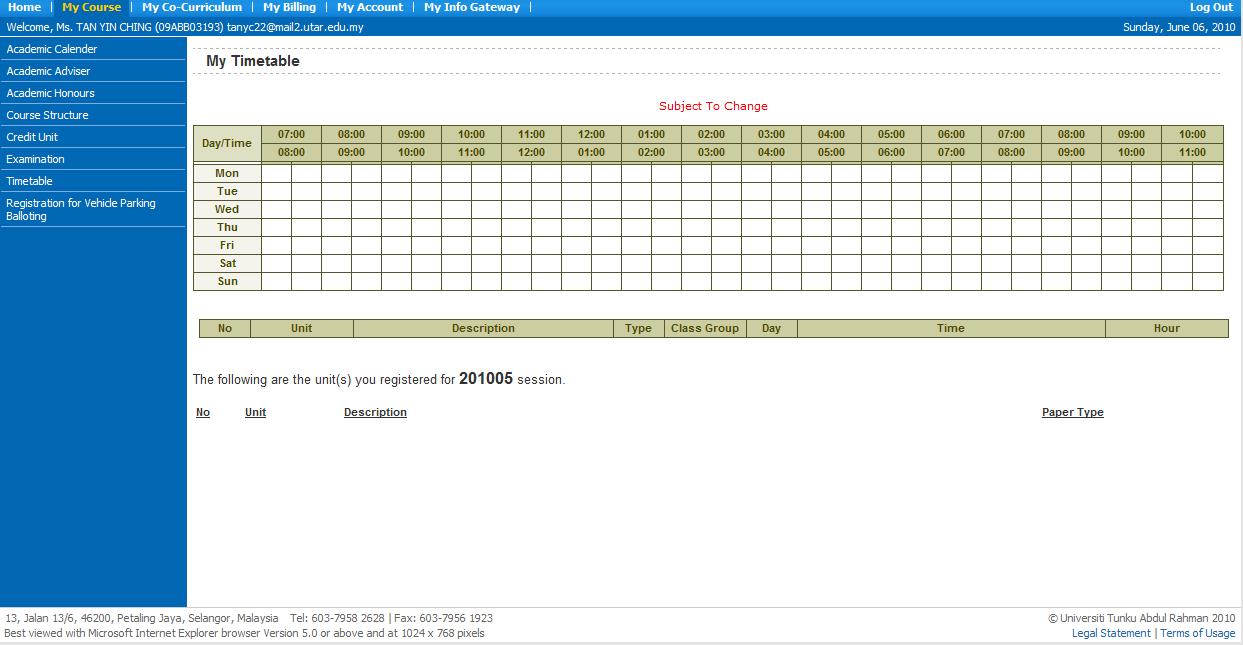 blank study timetable
