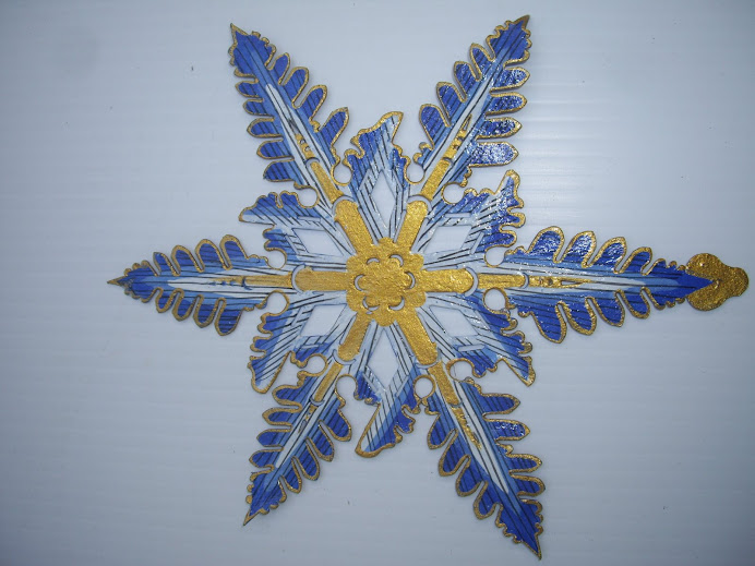 SNOWFLAKE-STAR--COLORFULLY DESIGNED AND BRILLIANTLY HAND PAINTED  IN BALI, WAYANG-KULIT STYLE