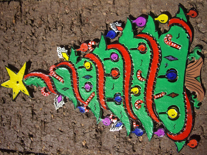 DECORATED CHRISTMAS TREE, HANDMADE IN BALI, WAYANG-KULIT STYLE LEATHER WORKMANSHIP AND DESIGN