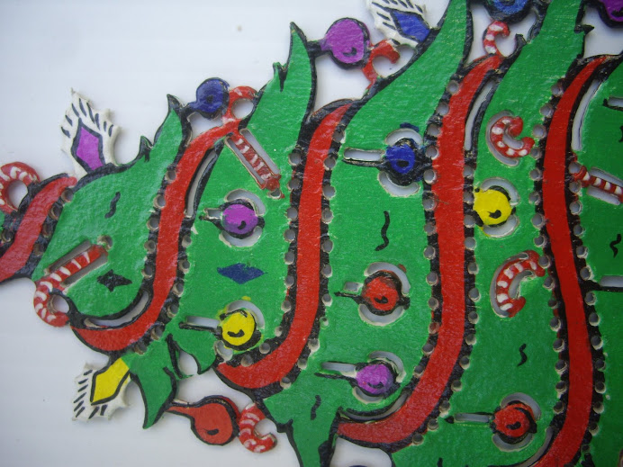 DECORATED CHRISTMAS TREE, HANDCRAFTED IN BALI, WAYANG-KULIT STYLE LEATHER WORKMANSHIP AND DESIGN