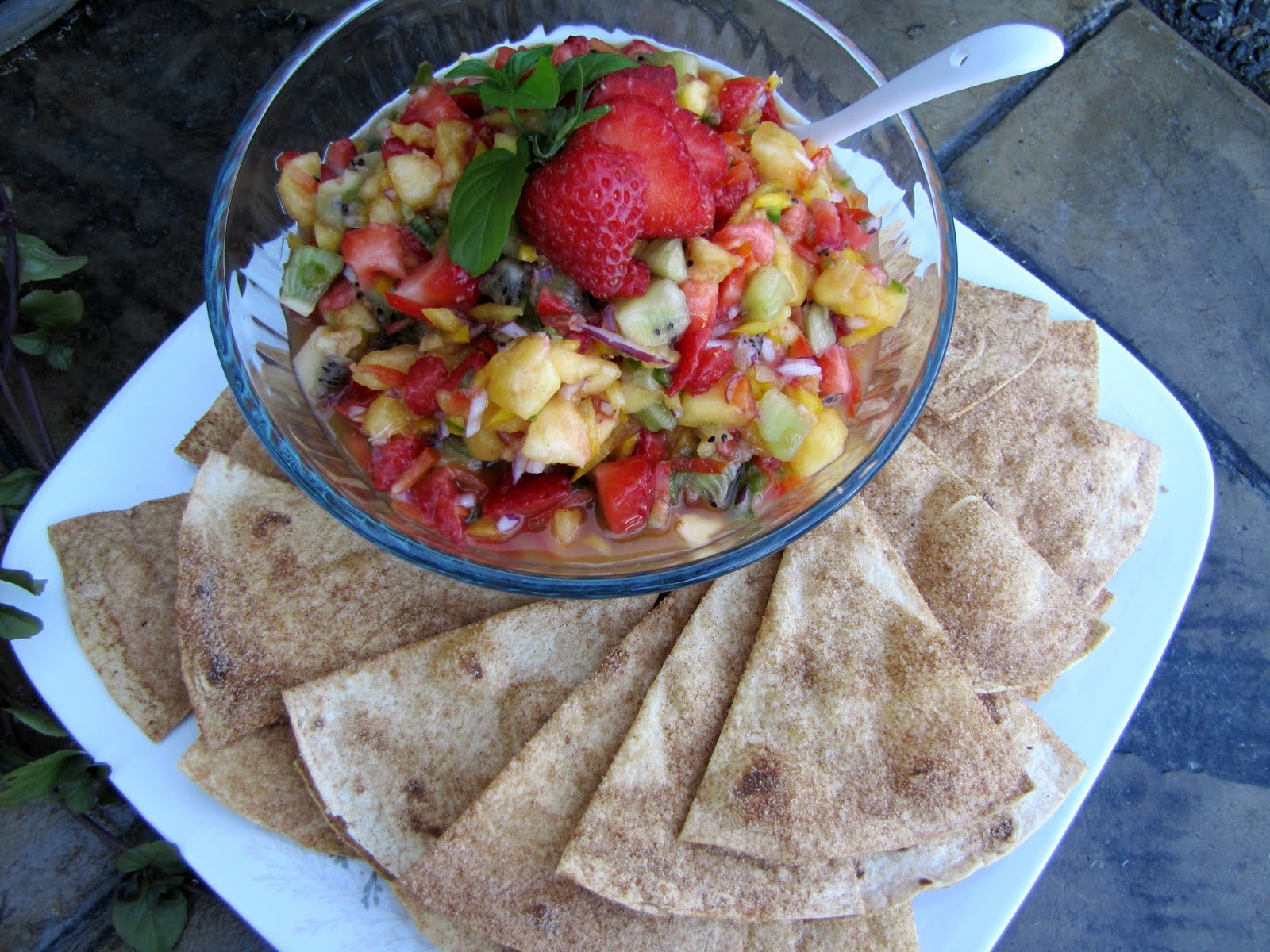 From My Table To Yours Fresh Fruit Salsa with Cinnamon Tortilla Chips