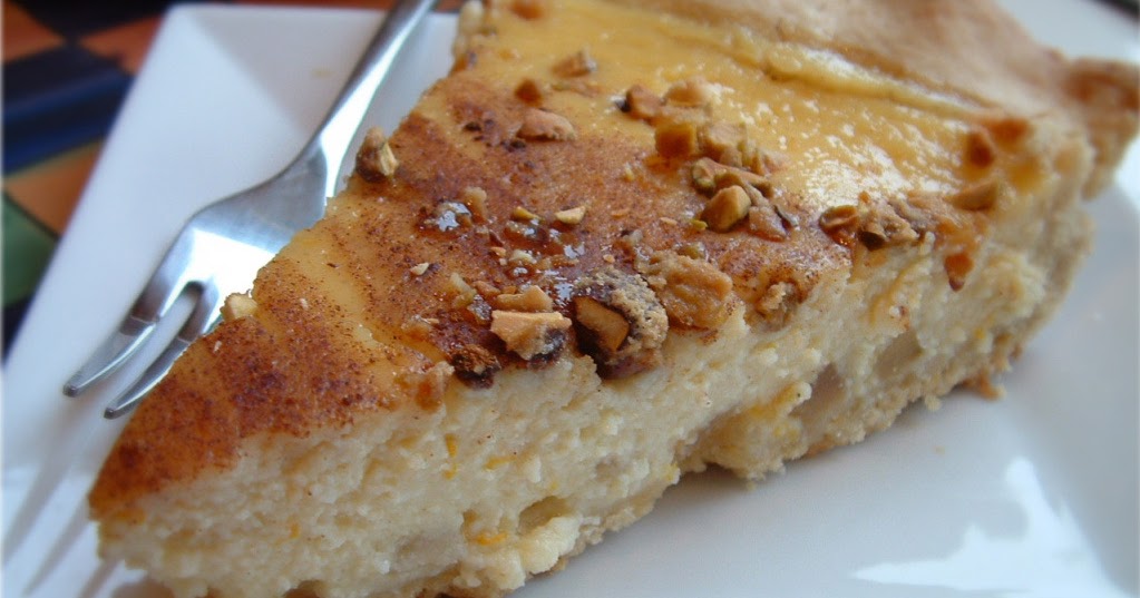 A Feast for the Eyes Italian Sweet Ricotta Pie with Candied Pistachios