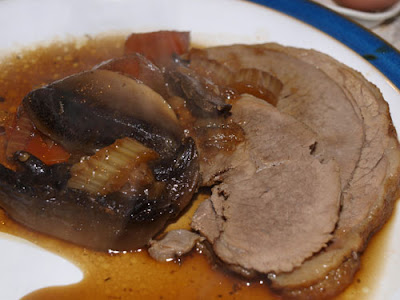 Pot Roasted Brisket in Beer with Parsnips and Mushrooms