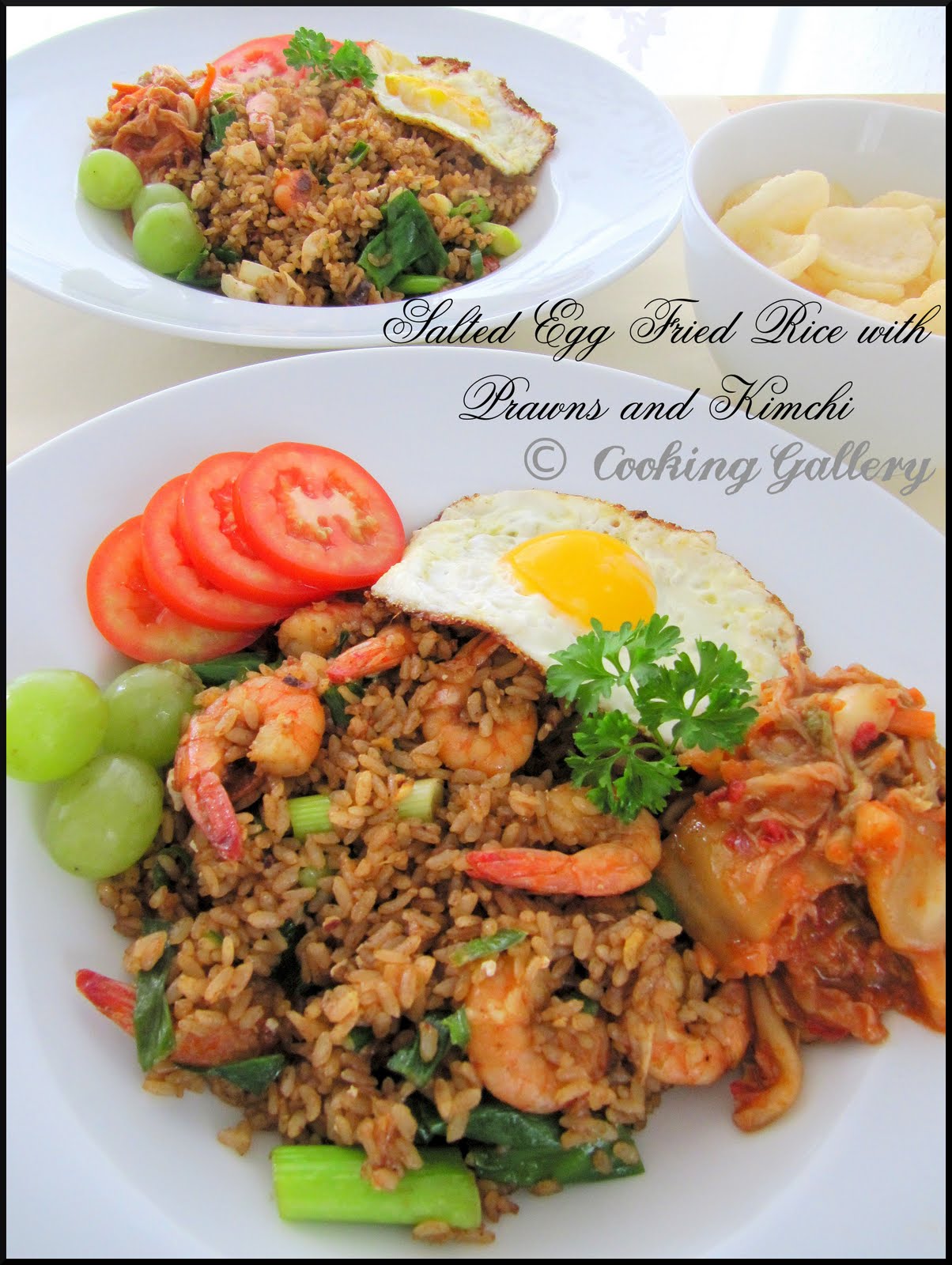 Salted Egg Fried Rice with Prawns and Kimchi Cooking Gallery