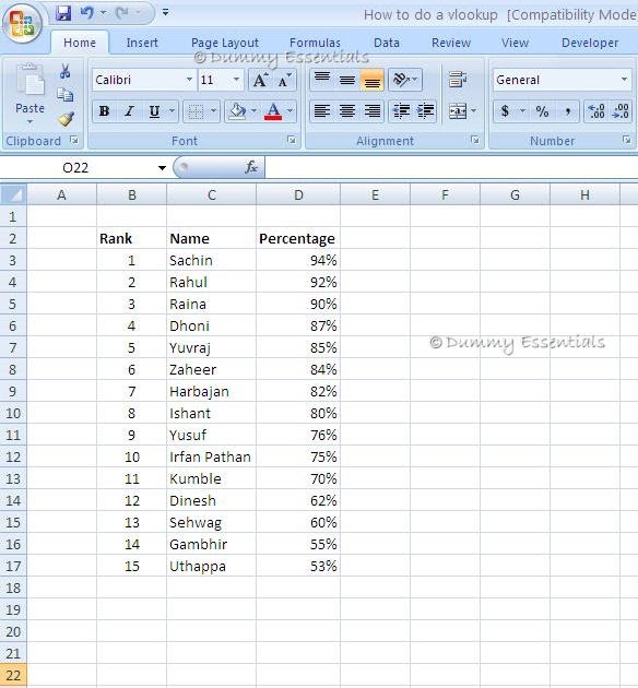 Dummy Essentials Vlookup In MS Excel 2007