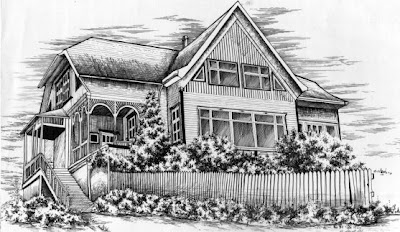 Realizado con técnica de tinta china Casa alemana en el sur de Chile dibujada con tinta china