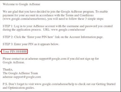 Google Adsense PIN Letter
