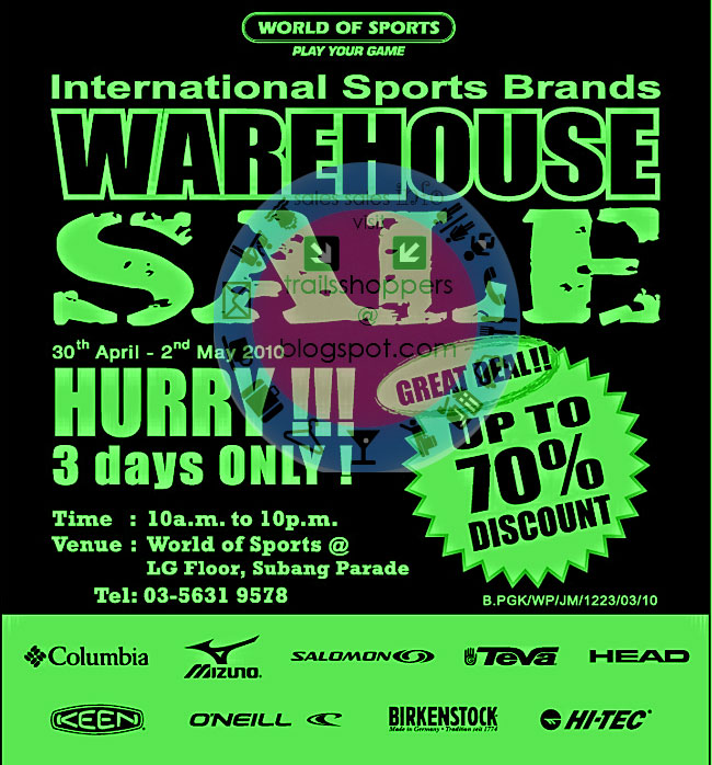 International Sports Brands Warehouse Sale 70 30 April 2 May 2010