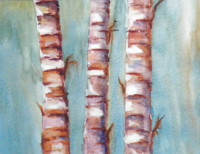 watercolor painting of birch trees