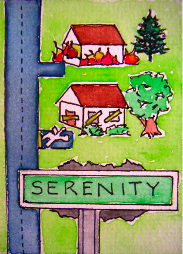 drawing of a town named serenity where mayhem is occurring