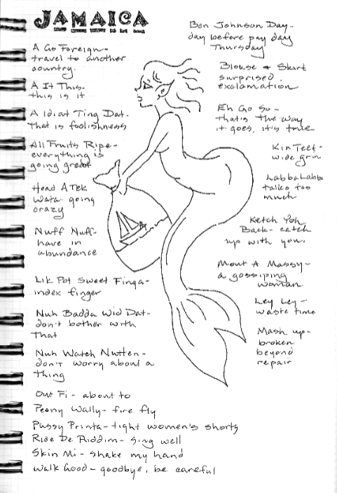 Jamaica phrases with a mermaid drawing