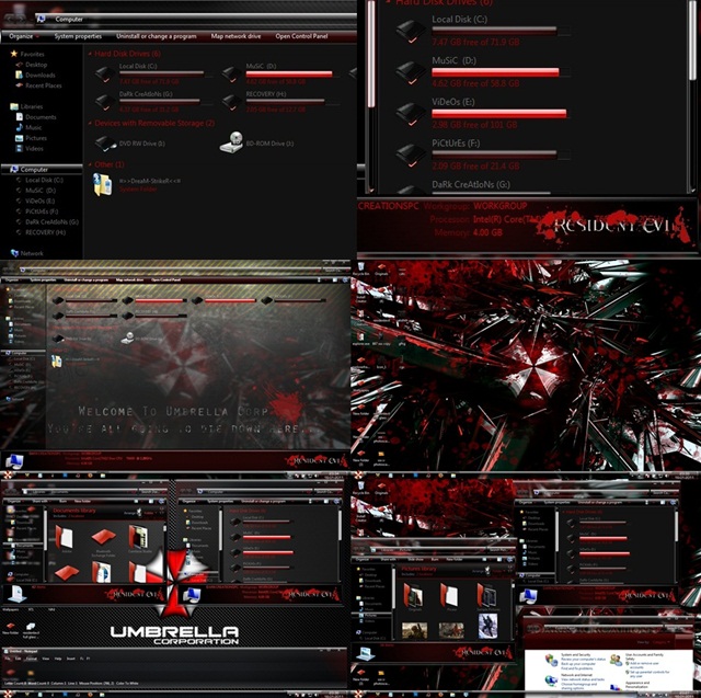 Resident Evil Visual Style Theme for Windows 7 - extreme 7