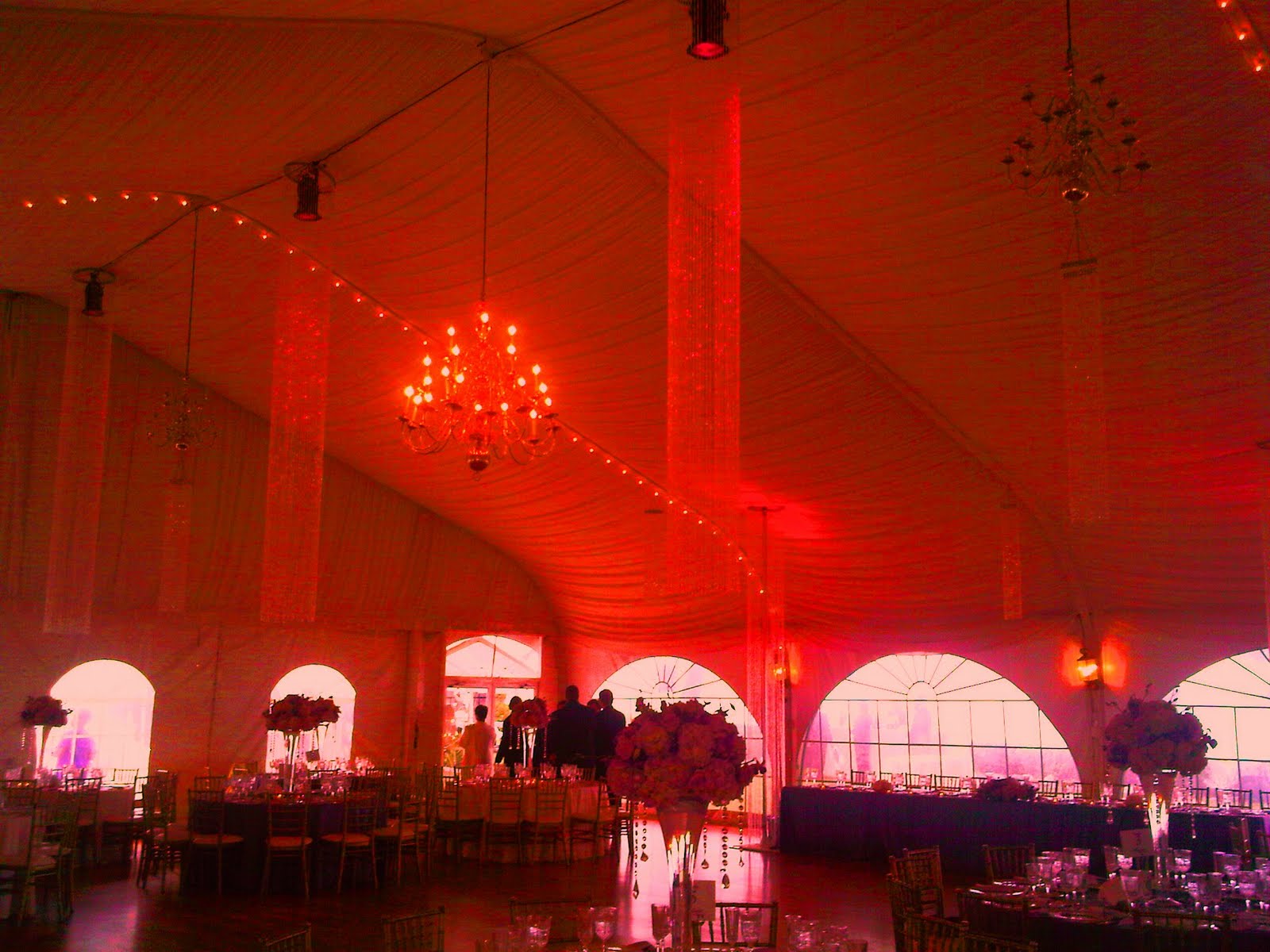 14 ft hanging crystals in a tent . Davinci Florist