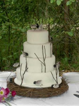 Fondant wedding cake with sugarpaste birds and branches