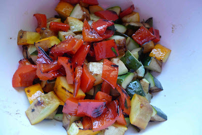 Roasted Chicken and Broiled Vetables and Bread Salad