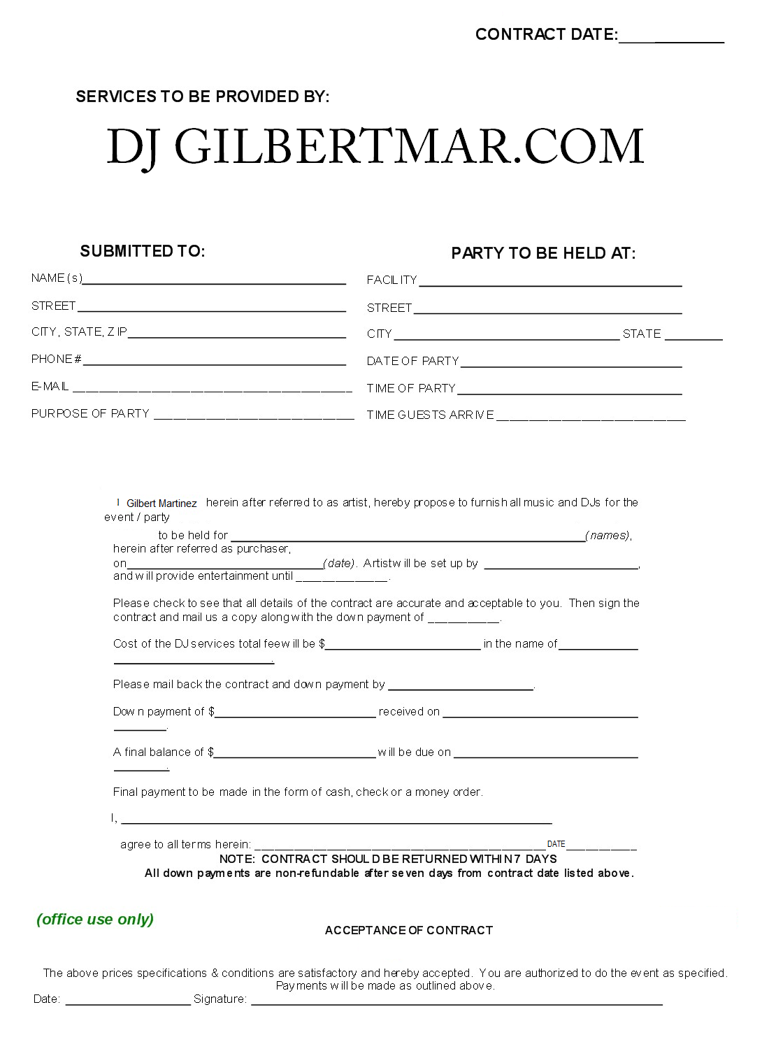 simple dj contract