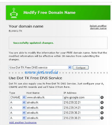 succesfully update cname record domain tk 