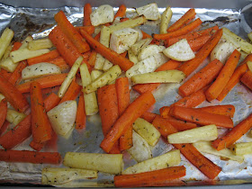 roasted carrots, parsnips, and turnips