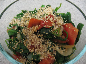 Spicy spinach and tomato saute, my favorite way to eat spinach