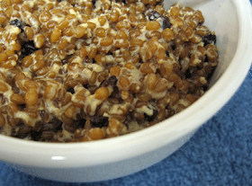 Creamy wheat berry and honey dessert, adapted from Lorna Sass's Whole Grains Every Day, Every Way