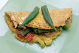 Stewed okra and tomato omelets