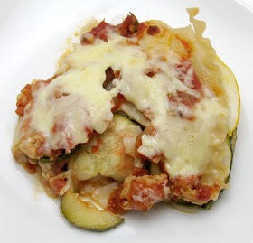 recipe for lasagna with ground chicken, summer squash, and mixed greens