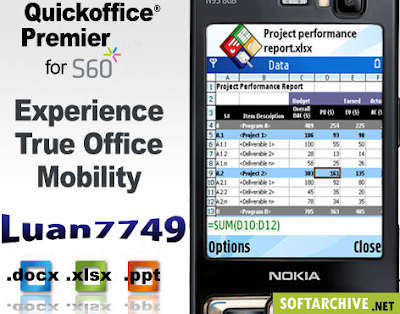 QuickOffice Premier v6.0 s60v3 Symbian OS9.1 enables remote file access and