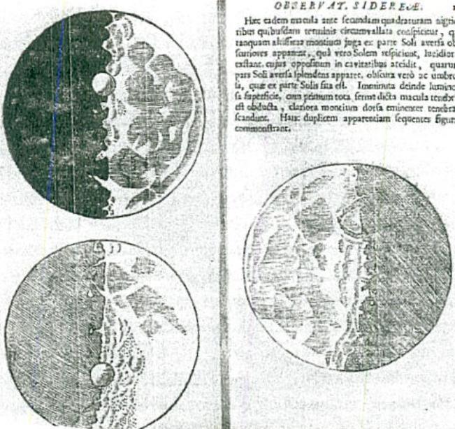 Schizzi della Luna tracciati da Galileo