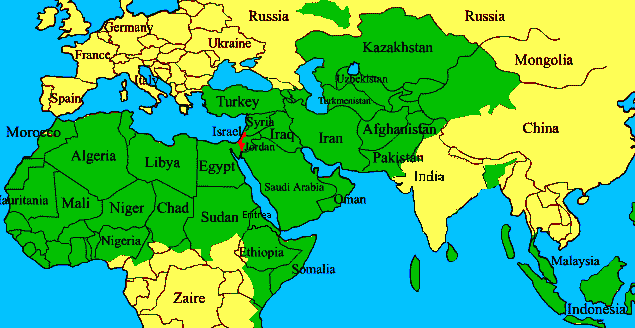  دولة اليهود الحقيرة ضئيلة على الخريطة Israel+Islam+World+Map+Crop