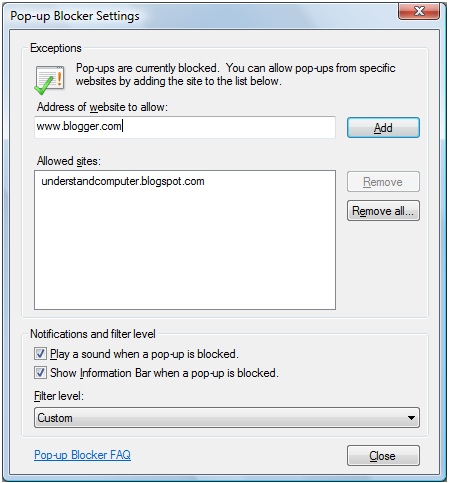 Windows 7 Pop Up Blocker