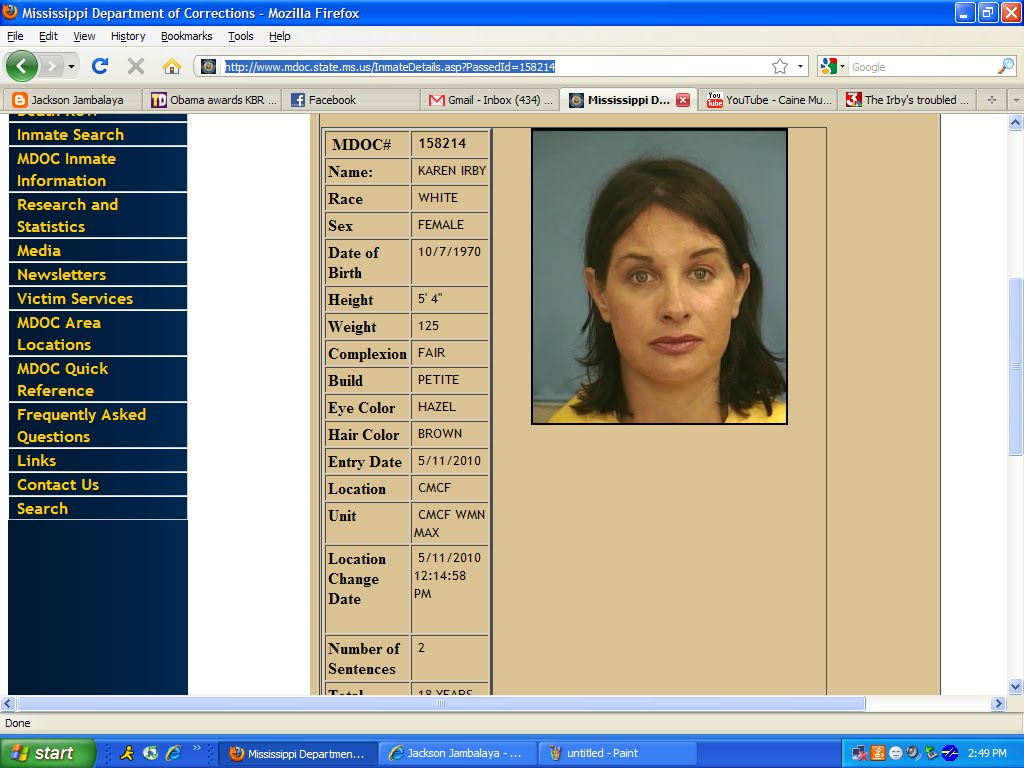 Jackson Jambalaya Karen Irby now in MDOC custody.