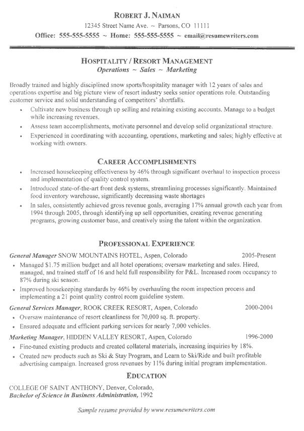 resume format sample. Hospitality Management CV