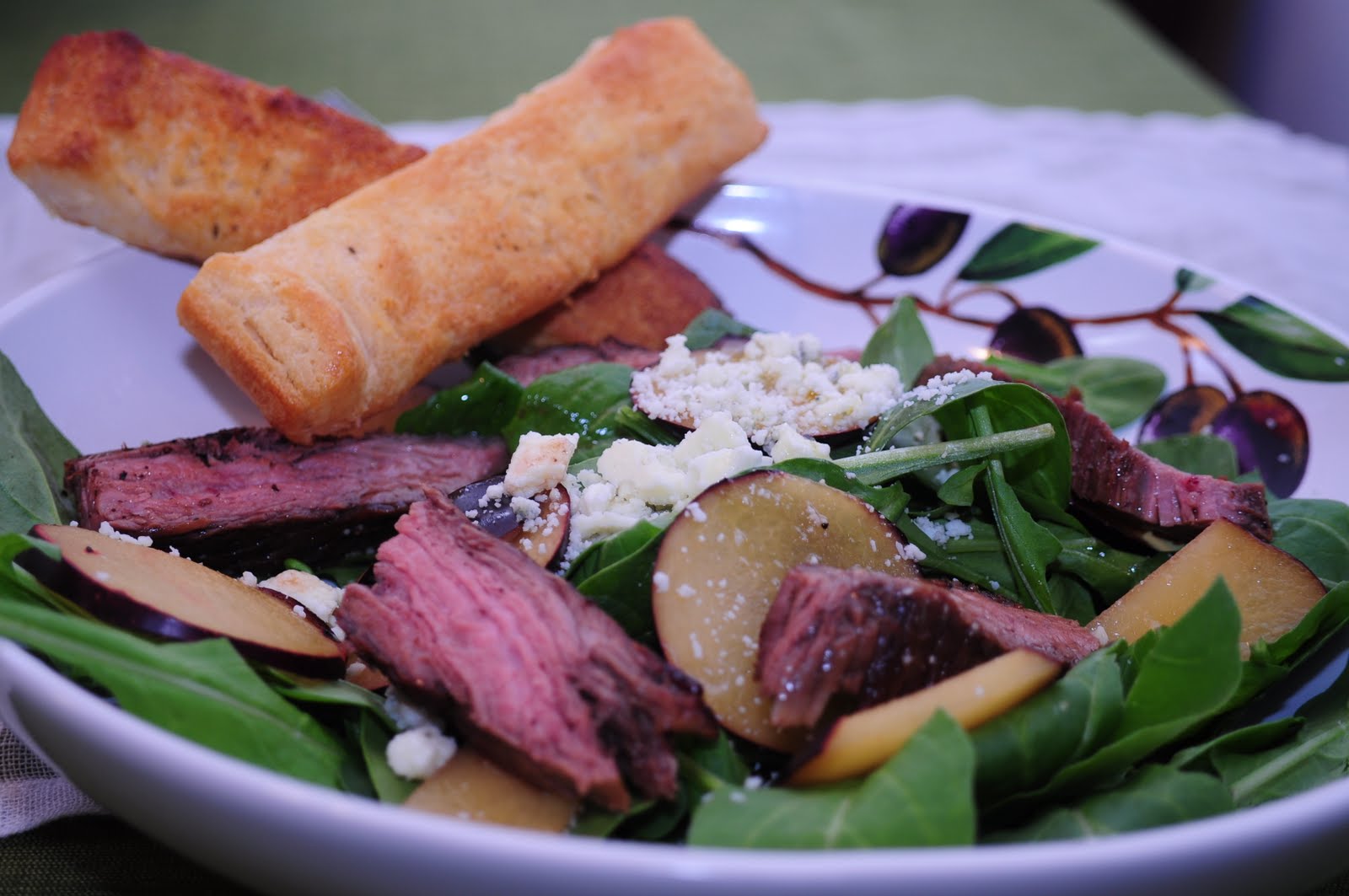 Strike While the Skillet is Hot Flank Steak Salad with Plums and Blue