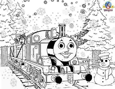 Online free printable Thomas tank snowman Christmas colouring pages for kids snow winter pictures