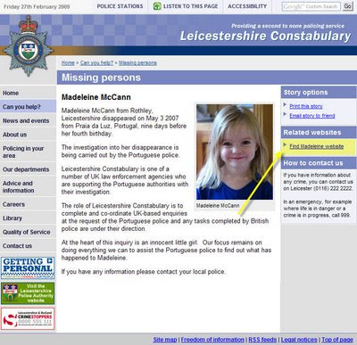 Why has Leics police removed all mention of Maddy from their website? Police+website