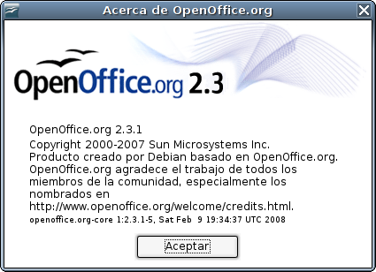 openoffice 2.3 about