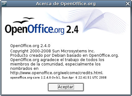 OpenOffice 2.4 about