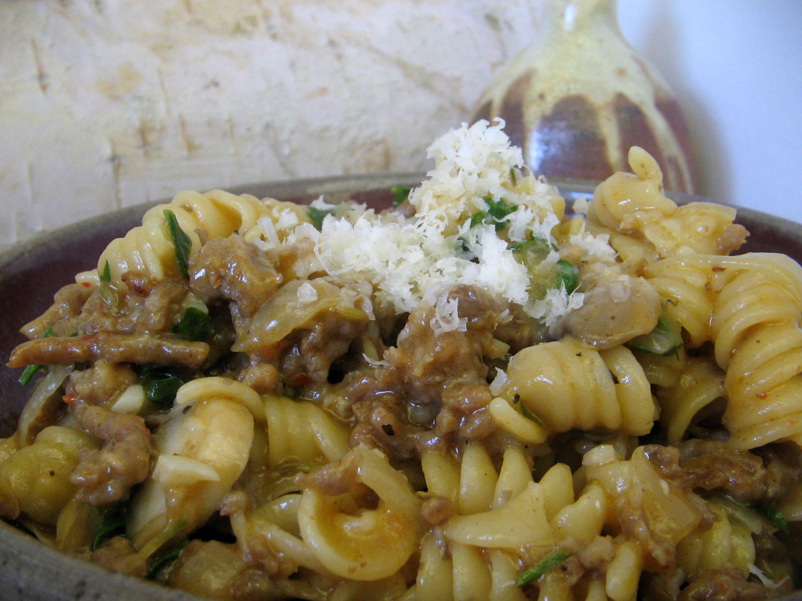 Arctic Garden Studio Risotto Style Pasta with Sausage and Mushrooms