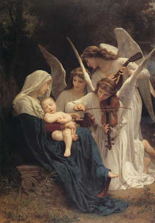 Christmas Angels playing violin at Just born Christ hot picture
