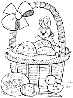 Easter basket with eggs coloring page with kitties small birds Happy Easter card hot image