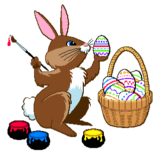 Easter Bunny with painting brush hunting the eggs and designing eggs by drawing colors sexy photo