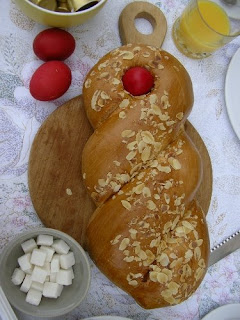 Variety Easter Bread and Cherry nicely shaped and red Easter eggs on the table sexy pic