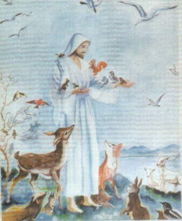 Jesus Christ playing with animals and birds around Jesus background art picture kindly at the river image
