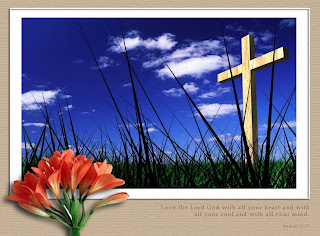 wooden Cross in blue sky in farm nature picture