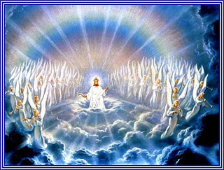 Prediction of Jesus Christ coming second time from heaven through clouds a rainbow background and angels singing hd(hq) wallpaper