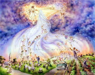 Jesus saving the people while his second coming from the heaven in the sky illustrated paint art picture
