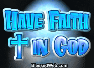 Myspace glitter Have faith in God blue letters with cross christian background picture free download