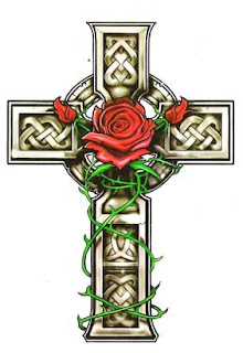 Very beautiful celtic cross design with red rose in middle Christian religious image free download